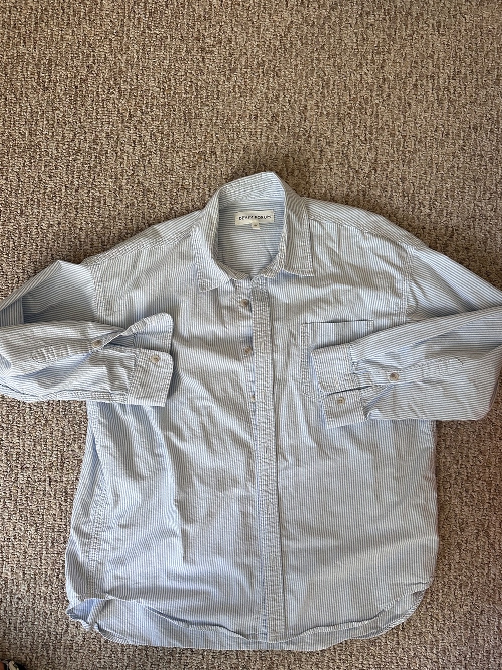 Denim Forum Oversized Light Blue and White Striped Shirt - Picture 3 of 4